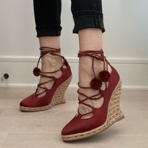 Tory Burch pom wrap wedges